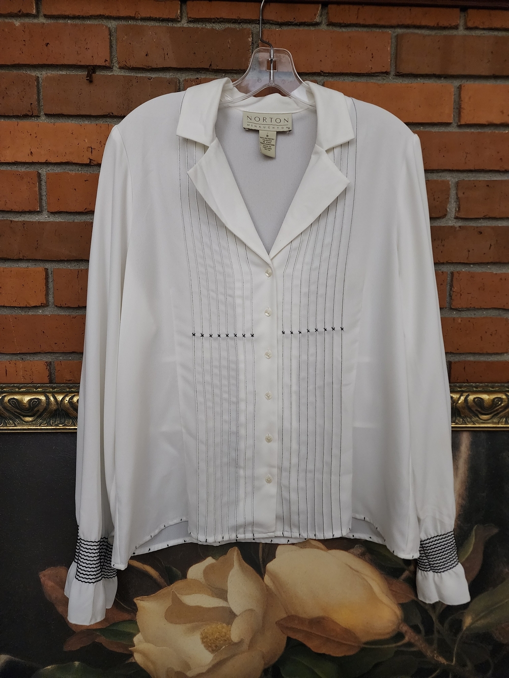 Norton McNaughton White Pintuck Button-Front Blouse